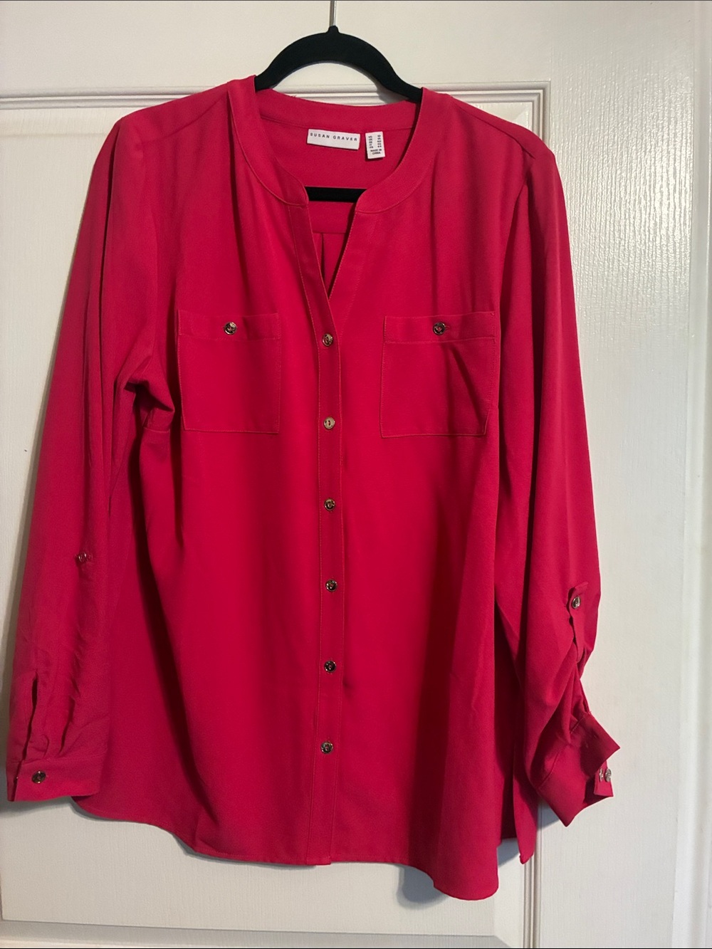 Susan Graver Bright Fuchsia Button-Front Blouse